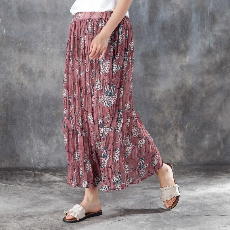 Linen Sundress Elastic Waist Lining Red Pleated Skirts