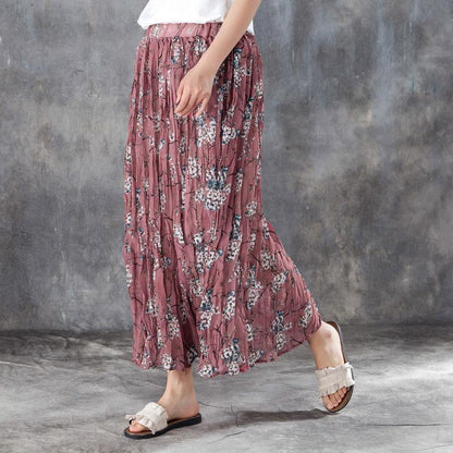 Linen Sundress Elastic Waist Lining Red Pleated Skirts