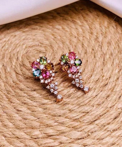 Rainbow Sterling Silver Overgild Zircon Crystal Stud Earrings