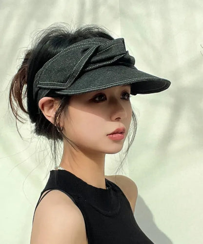 Versatile Black Gray Bow Denim Empty Top Hat