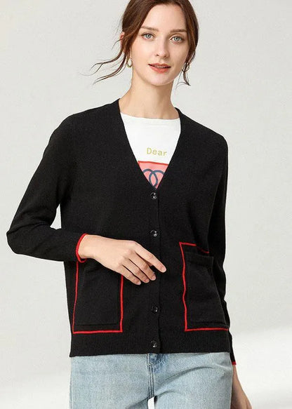 Black Knit Button Long Sleeve Cardigan