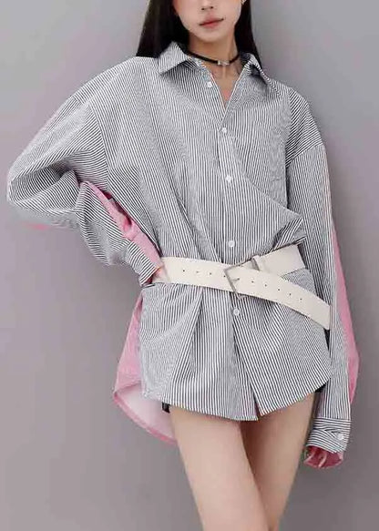 Original Design Patchwork Striped Cotton Wear on Both Sides Shirts Summer