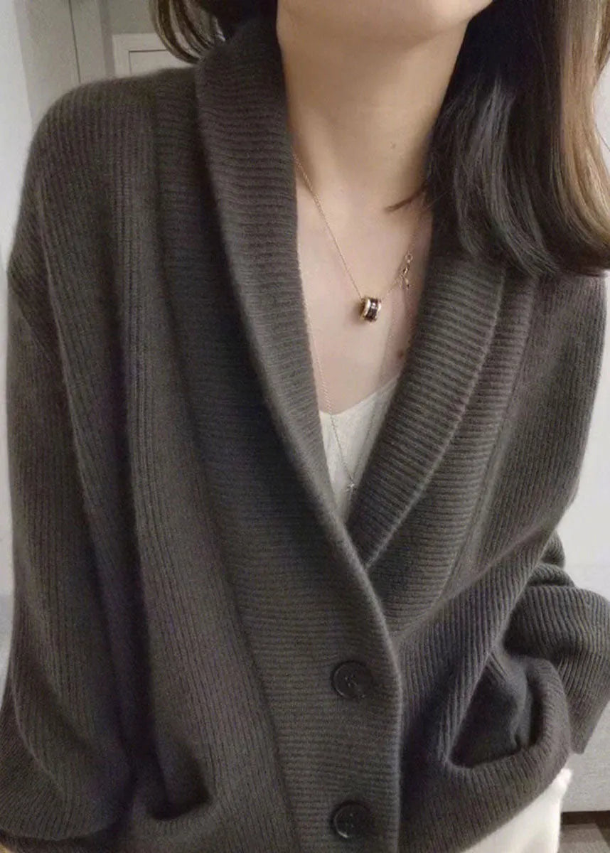 Grey V Neck Chunky Oversized Knit Cardigans Spring