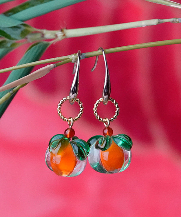 Orange Sterling Silver Overgild Coloured Glaze Agate Drop Earrings