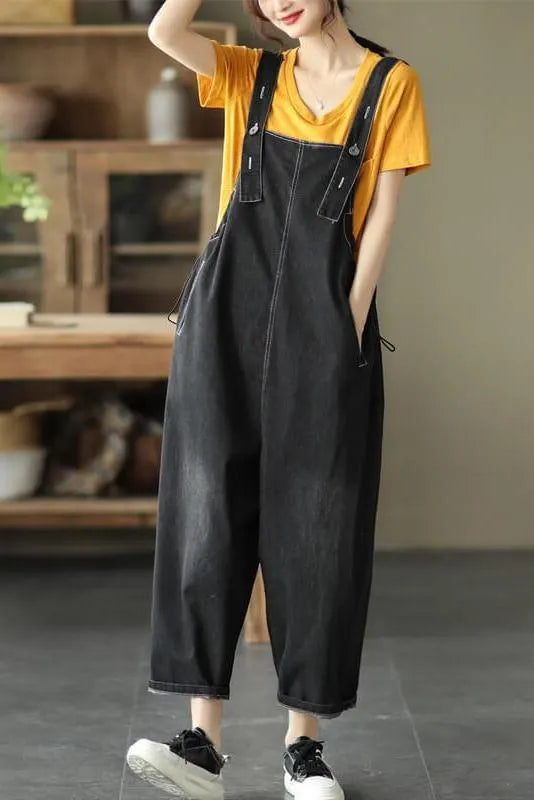 Denim Cotton Button Jumpsuits Dungarees