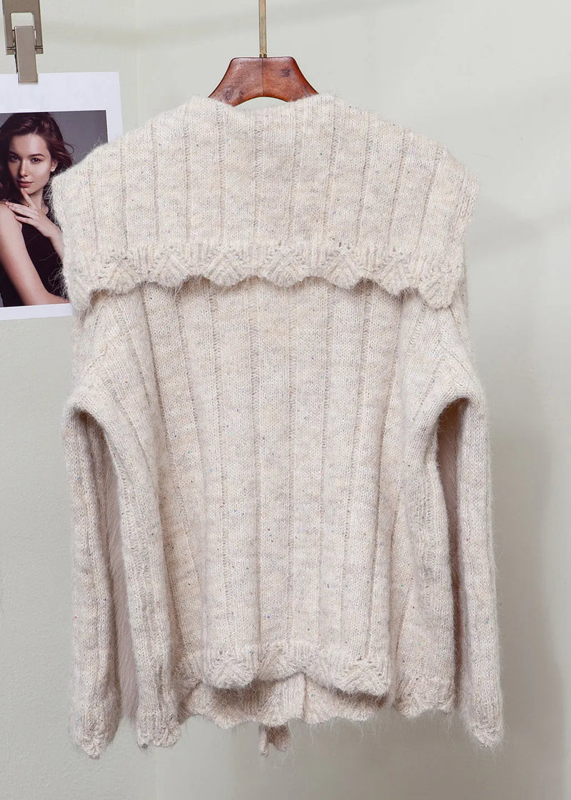 Oatmeal Patchwork Knit Winter Sweaters Fox Fur