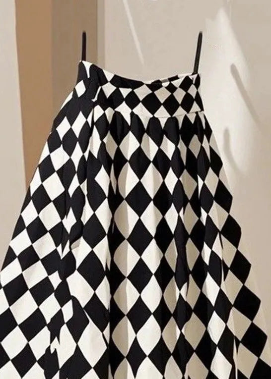 French Plaid High Waist Cotton a Line Skirts Summer