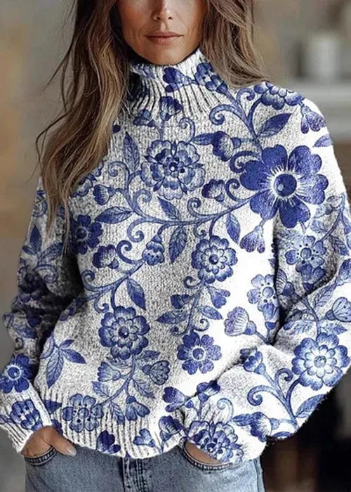 Loose Rose Hign Neck Thick Knit Sweater Tops Winter