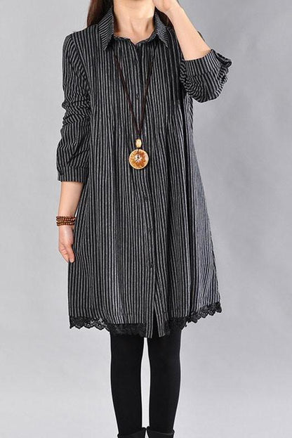 Limited Stock- Loose Cotton Linen Printing Lace Hem Dress