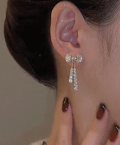 White Sterling Silver Overgild Zircon Crystal Butterfly Drop Earrings