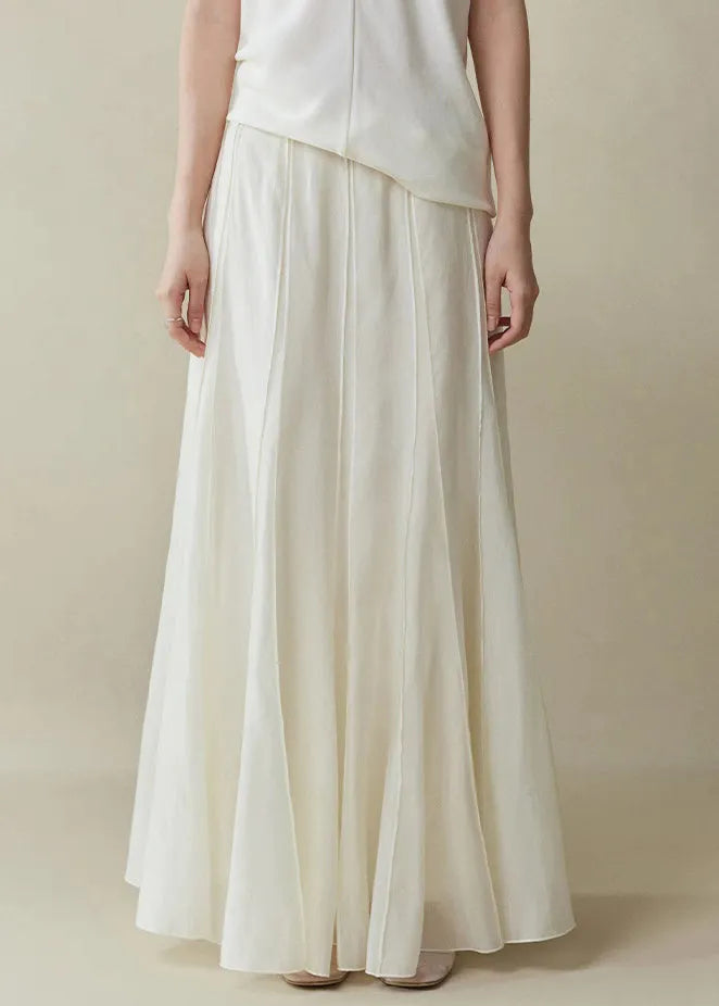 White Zippered High Waist Silk Cotton Skirts Summer