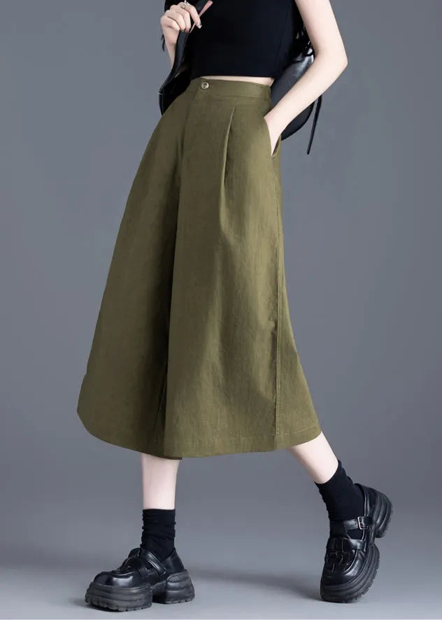 Army Green High Waist Linen Wide Leg Pants Summer
