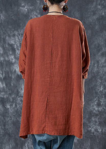 Orange Oversized Print Linen Sweatshirt Fall