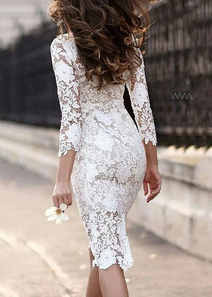 Slim Fit White Hollow Out Lace Dress Summer