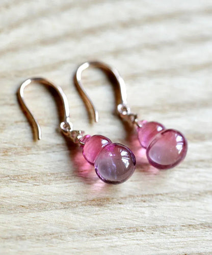 Purple Red Sterling Silver Overgild Crystal Gourd Drop Earrings