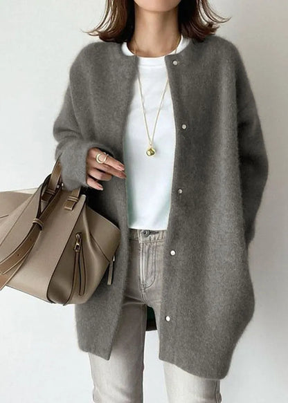 Style Coffee O Neck Patchwork Mink Hair Knitted Coats Fall