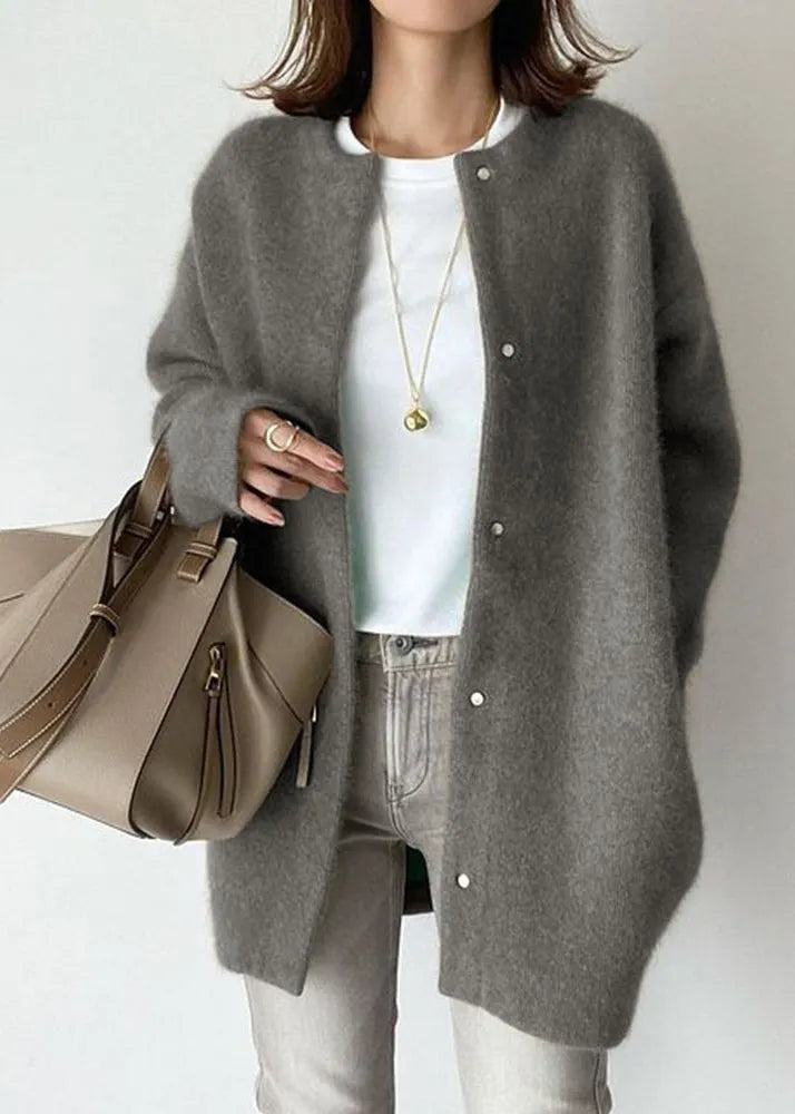 Style Coffee O Neck Patchwork Mink Hair Knitted Coats Fall