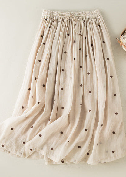 Apricot Dot Drawstring Elastic Waist Wrinkled Cotton Skirt Summer