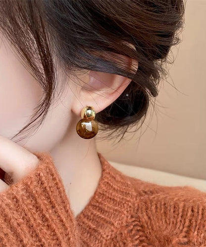 Modern Brown Sterling Silver Alloy Round Crystal Stud Earrings
