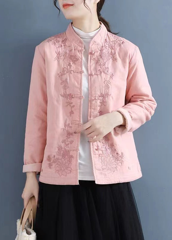 Purple Embroidered Oriental Button Fine Cotton Filled Coats Spring