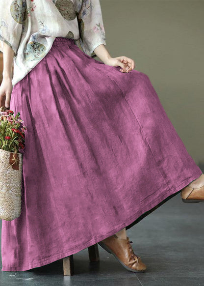 Yellow Print Ramie Elastic Waist Skirt