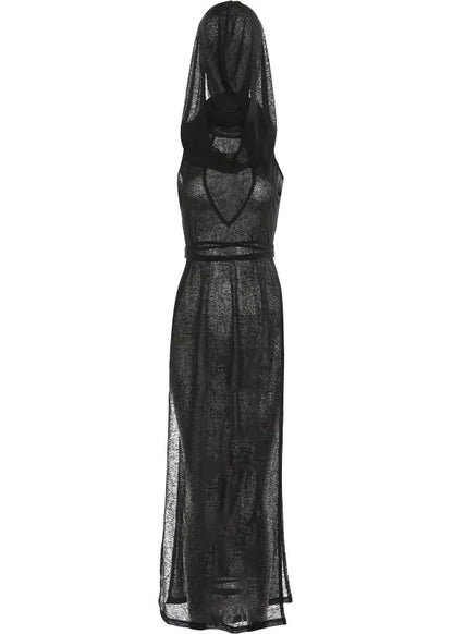 Black Side Open Hollow Out Hooded Sleeveless Dress