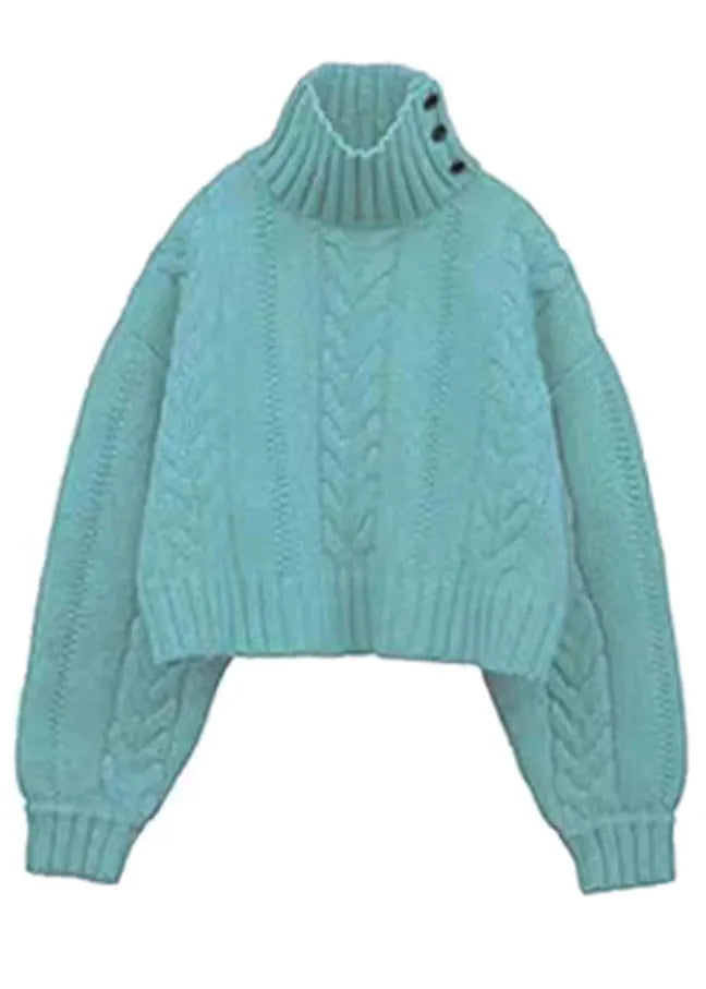 Apricot Turtleneck Thick Cable Knit Sweater Spring