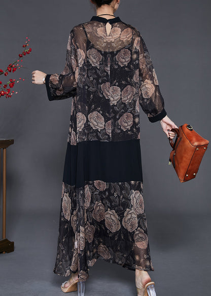 Black Patchwork Chiffon Upf 50+ Dress Two Piece Set Print Summer
