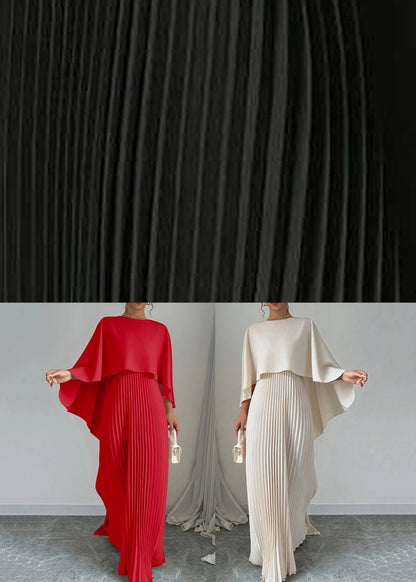 Red Wrinkled Long Dress Batwing Sleeve
