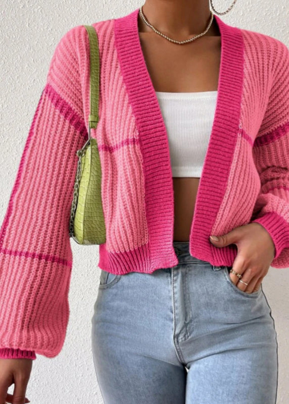 Green Striped Knit Short Cardigan Fall