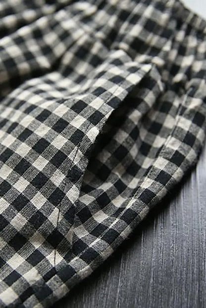 Limited Stock- Cotton Linen Plaid Retro Blouse and Pants