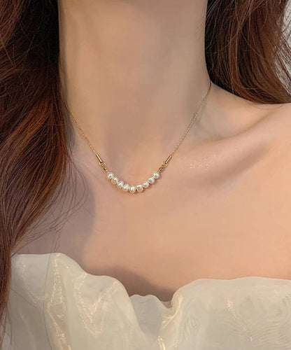 Gold Stainless Steel Pearl Princess Necklace