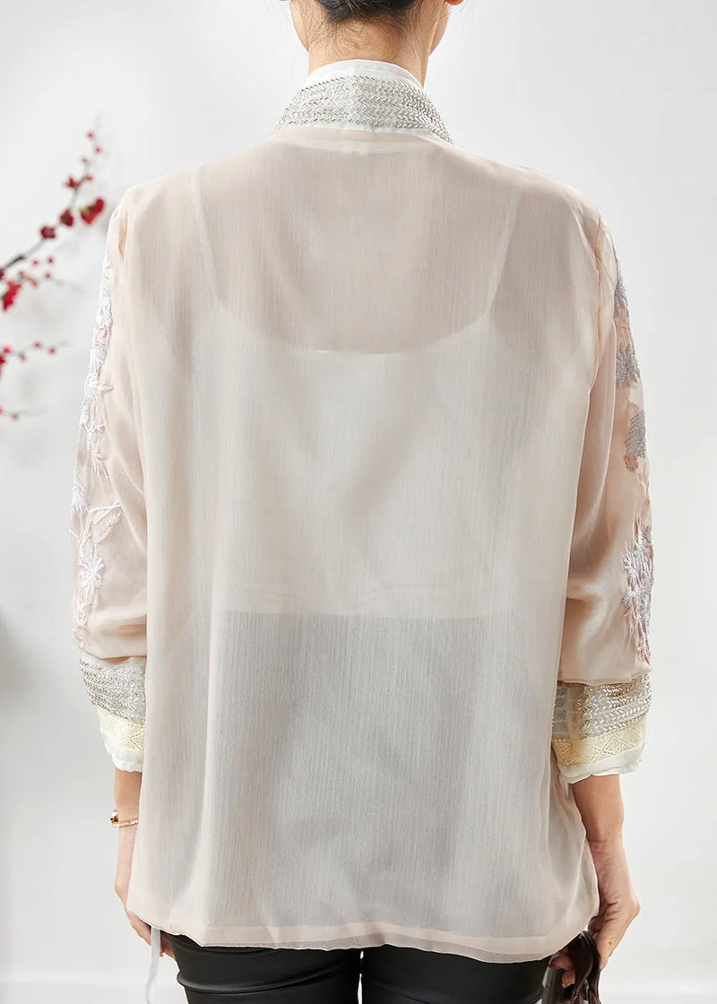 Apricot Embroidered Silk Cotton Cardigan Summer