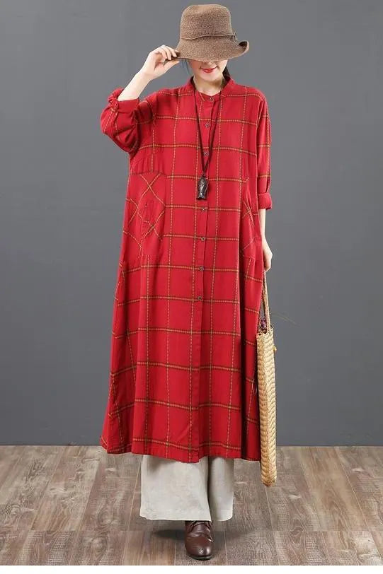 A Linen Cotton Plaid Shirt Dresses