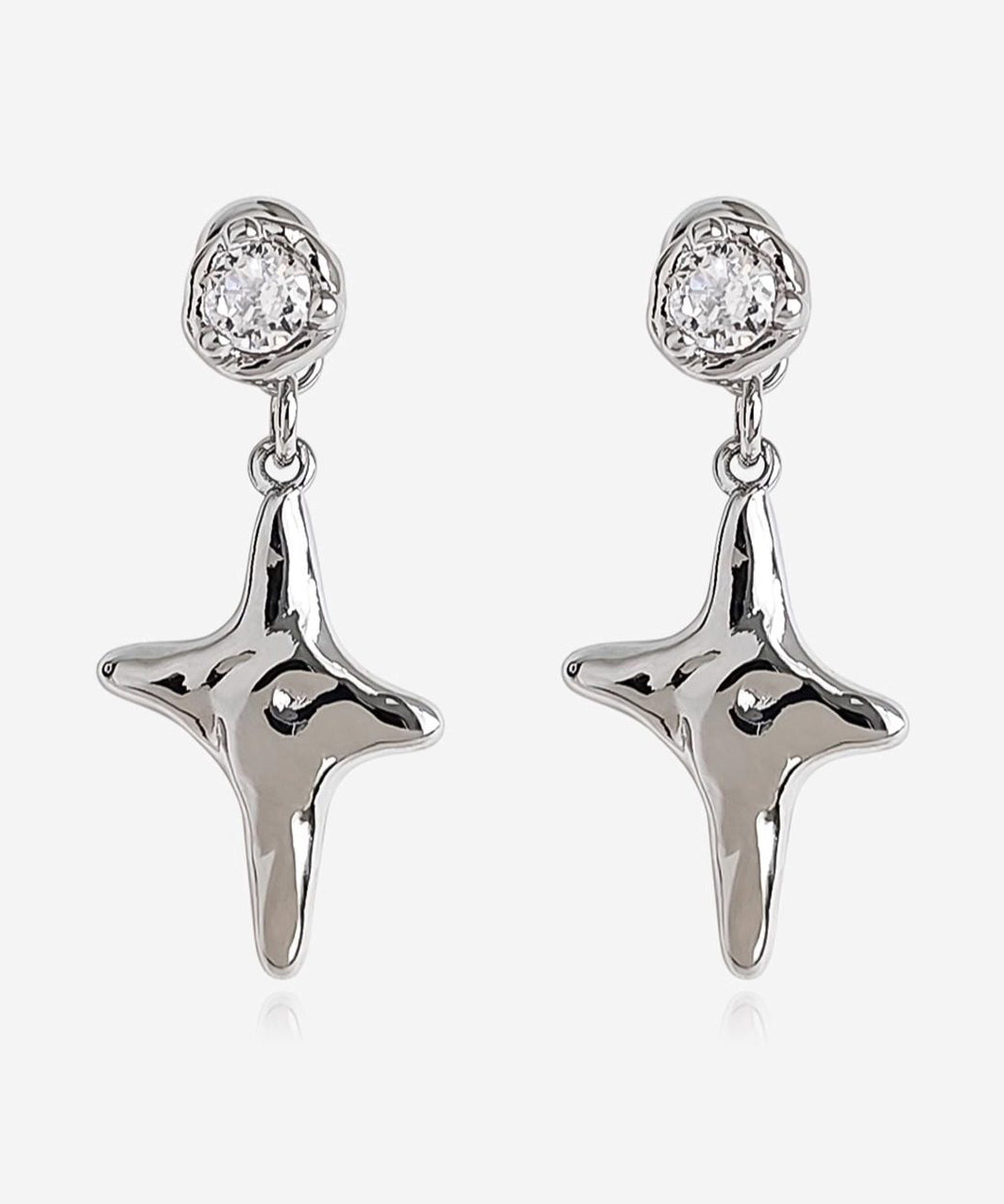 Fine Silk Copper Overgild Zircon Eight-pointed Star Drop Earrings
