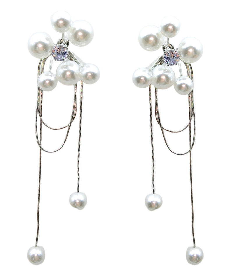 Loose White Sterling Silver Alloy Zircon Pearl Drop Earrings