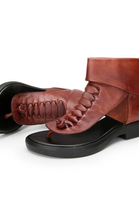Soft Leather Low Heels Brand Summer Shoes Genuine Leather Sandals Handmade Rome Shoe