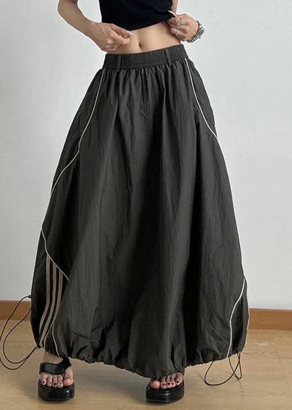 Army Green Elastic Waist Drawstring a Line Skirts Summer