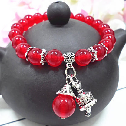 Buddha Stones Crystal Chalcedony Stone Energy Beaded Bell Charm Bracelet