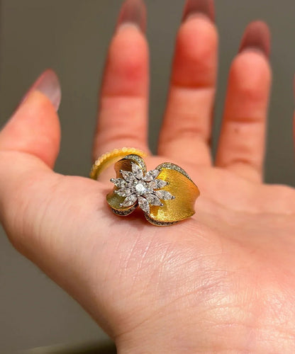 Retro Gold Old Gold Zircon Butterfly Wire Drawing Rings