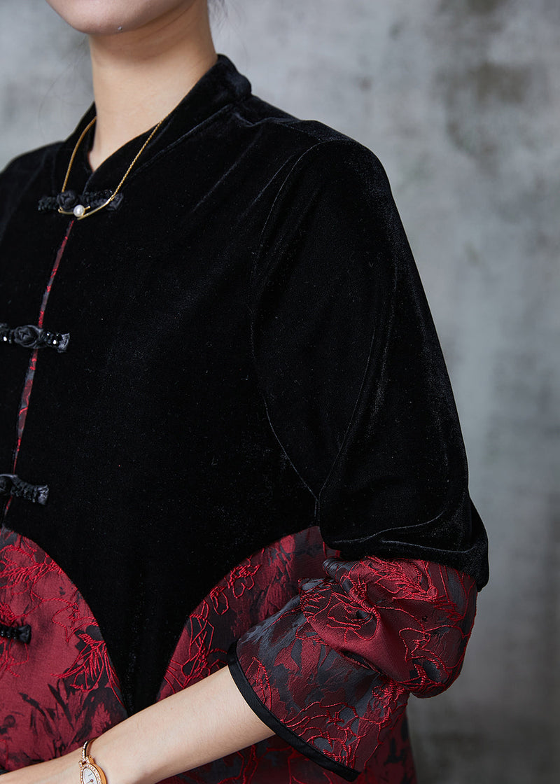 Black Chinese Button Patchwork Velvet Oriental Coats Fall