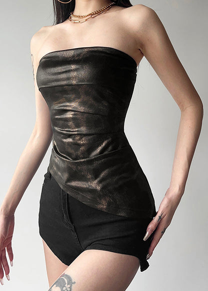 Black Cold Shoulder Asymmetrical Tie Dye Top Sleeveless