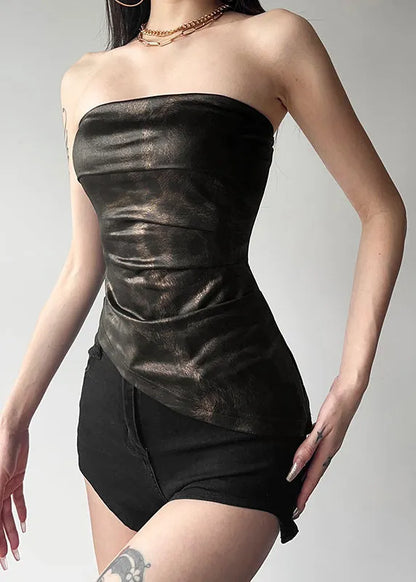 Black Strapless Slim Fit Backless Short Top Summer