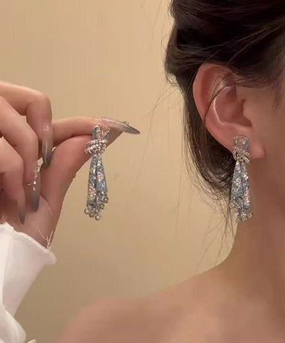 Rainbow Alloy Zircon Silk Tassel Drop Earrings