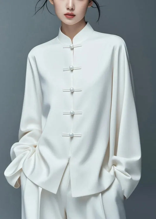 Art White Button Thin Cotton Coat Fall