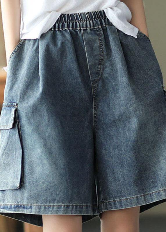 Loose Blue Elastic Waist Wide Leg Summer Denim Hot Pants