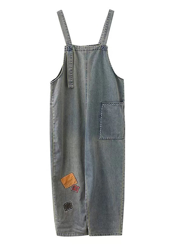 Washing Blue Patchwork Cozy Denim Long Jumpsuit