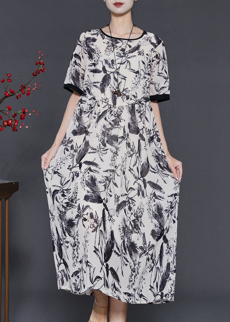 White Print Chiffon Party Dress Summer