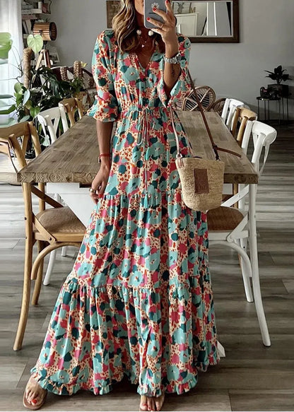 Cinched Print Exra Large Hem Cotton Ankle Dress Summer