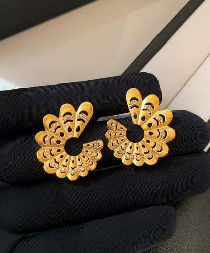 Golden Hollow Out Fan-shaped Metal Stud Earrings